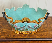 Load image into Gallery viewer, Antique French Onnaing Majolica Cache Pot Planter Bowl Jardiniere Love Birds