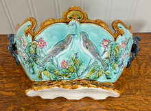 Load image into Gallery viewer, Antique French Onnaing Majolica Cache Pot Planter Bowl Jardiniere Love Birds