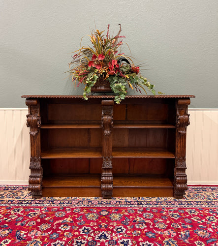 Antique French Renaissance Revival Open Bookcase Cabinet Bookshelf Oak c. 19th C