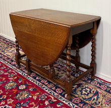 Load image into Gallery viewer, Antique English Large Table Drop Leaf Gateleg Barley Twist Oak Oval c. 1920-30s