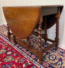 Load image into Gallery viewer, Antique English Large Table Drop Leaf Gateleg Barley Twist Oak Oval c. 1920-30s