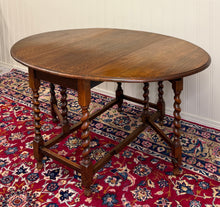 Load image into Gallery viewer, Antique English Large Table Drop Leaf Gateleg Barley Twist Oak Oval c. 1920-30s