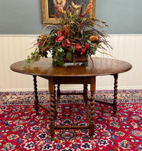 Load image into Gallery viewer, Antique English Large Table Drop Leaf Gateleg Barley Twist Oak Oval c. 1920-30s