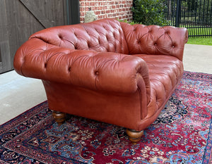 Vintage English Chesterfield Leather Tufted Sofa Brown Terra Cotta Mid Century