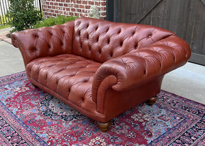Vintage English Chesterfield Leather Tufted Sofa Brown Terra Cotta Mid Century