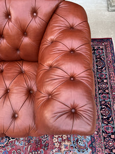 Vintage English Chesterfield Leather Tufted Sofa Brown Terra Cotta Mid Century