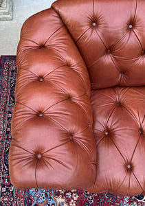 Vintage English Chesterfield Leather Tufted Sofa Brown Terra Cotta Mid Century