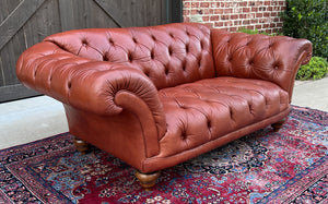 Vintage English Chesterfield Leather Tufted Sofa Brown Terra Cotta Mid Century