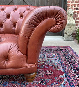 Vintage English Chesterfield Leather Tufted Sofa Brown Terra Cotta Mid Century