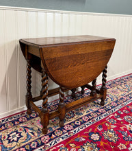 Load image into Gallery viewer, Antique English Table Drop Leaf Gateleg Barley Twist Oak Oval c. 1920-30s