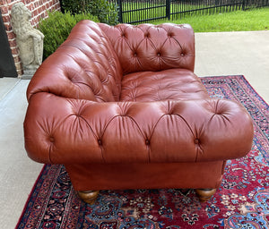 Vintage English Chesterfield Leather Tufted Sofa Brown Terra Cotta Mid Century