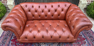 Vintage English Chesterfield Leather Tufted Sofa Brown Terra Cotta Mid Century