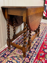 Load image into Gallery viewer, Antique English Table Drop Leaf Gateleg Barley Twist Oak Oval c. 1920-30s