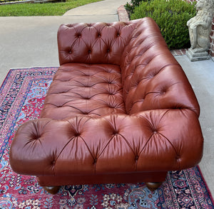 Vintage English Chesterfield Leather Tufted Sofa Brown Terra Cotta Mid Century