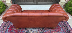 Vintage English Chesterfield Leather Tufted Sofa Brown Terra Cotta Mid Century