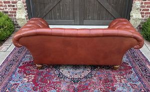 Vintage English Chesterfield Leather Tufted Sofa Brown Terra Cotta Mid Century