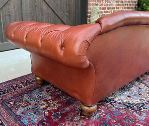 Vintage English Chesterfield Leather Tufted Sofa Brown Terra Cotta Mid Century