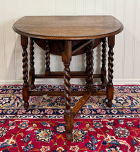 Load image into Gallery viewer, Antique English Table Drop Leaf Gateleg Barley Twist Oak Oval c. 1920-30s