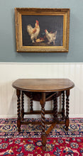 Load image into Gallery viewer, Antique English Table Drop Leaf Gateleg Barley Twist Oak Oval c. 1920-30s