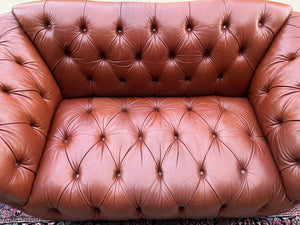 Vintage English Chesterfield Leather Tufted Sofa Brown Terra Cotta Mid Century