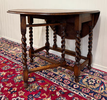 Load image into Gallery viewer, Antique English Table Drop Leaf Gateleg Barley Twist Oak Oval c. 1920-30s