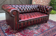 Load image into Gallery viewer, Vintage English Chesterfield Sofa Leather Tufted Seat Oxblood Red Mid-Century #1