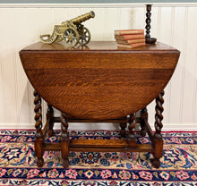 Load image into Gallery viewer, Antique English Table Drop Leaf Gateleg Barley Twist Oak Oval c. 1920-30s