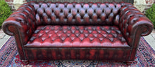 Load image into Gallery viewer, Vintage English Chesterfield Sofa Leather Tufted Seat Oxblood Red Mid-Century #1