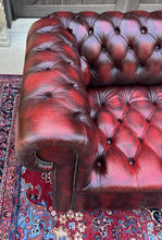 Load image into Gallery viewer, Vintage English Chesterfield Sofa Leather Tufted Seat Oxblood Red Mid-Century #1