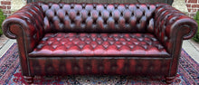 Load image into Gallery viewer, Vintage English Chesterfield Sofa Leather Tufted Seat Oxblood Red Mid-Century #1