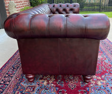 Load image into Gallery viewer, Vintage English Chesterfield Sofa Leather Tufted Seat Oxblood Red Mid-Century #1