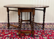 Load image into Gallery viewer, Antique English Table Drop Leaf Gateleg Barley Twist Oak Oval c. 1920-30s
