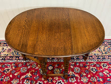 Load image into Gallery viewer, Antique English Table Drop Leaf Gateleg Barley Twist Oak Oval c. 1920-30s