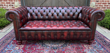 Load image into Gallery viewer, Vintage English Chesterfield Sofa Leather Tufted Seat Oxblood Red Mid-Century #1