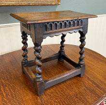 Load image into Gallery viewer, Antique English Footstool Bench Stool Joint Stool Barley Twist Carved Oak c.1900
