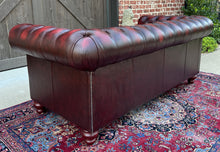 Load image into Gallery viewer, Vintage English Chesterfield Sofa Leather Tufted Seat Oxblood Red Mid-Century #1