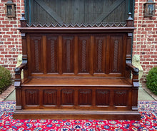 Load image into Gallery viewer, Large Antique French Bench Settee Gothic Oak Tracery Lift Top Seat c. 19th