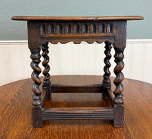 Load image into Gallery viewer, Antique English Footstool Bench Stool Joint Stool Barley Twist Carved Oak c.1900
