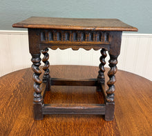 Load image into Gallery viewer, Antique English Footstool Bench Stool Joint Stool Barley Twist Carved Oak c.1900
