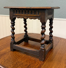 Load image into Gallery viewer, Antique English Footstool Bench Stool Joint Stool Barley Twist Carved Oak c.1900