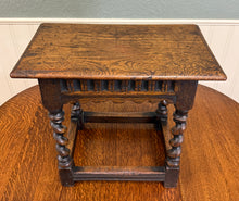 Load image into Gallery viewer, Antique English Footstool Bench Stool Joint Stool Barley Twist Carved Oak c.1900
