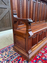 Load image into Gallery viewer, Large Antique French Bench Settee Gothic Oak Tracery Lift Top Seat c. 19th