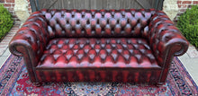Load image into Gallery viewer, Vintage English Chesterfield Leather Sofa Tufted Seat Oxblood Red Mid-Century #2