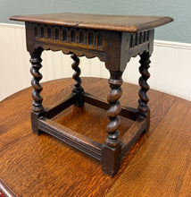 Load image into Gallery viewer, Antique English Footstool Bench Stool Joint Stool Barley Twist Carved Oak c.1900