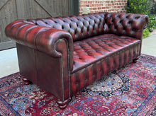 Load image into Gallery viewer, Vintage English Chesterfield Leather Sofa Tufted Seat Oxblood Red Mid-Century #2