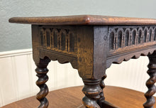 Load image into Gallery viewer, Antique English Footstool Bench Stool Joint Stool Barley Twist Carved Oak c.1900