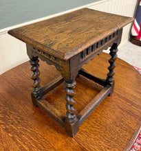 Load image into Gallery viewer, Antique English Footstool Bench Stool Joint Stool Barley Twist Carved Oak c.1900