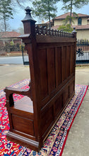 Load image into Gallery viewer, Large Antique French Bench Settee Gothic Oak Tracery Lift Top Seat c. 19th