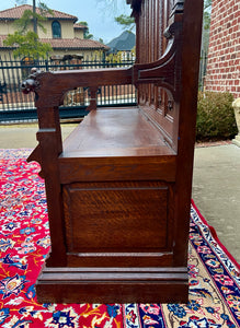 Large Antique French Bench Settee Gothic Oak Tracery Lift Top Seat c. 19th