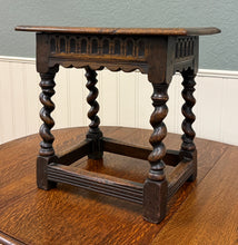 Load image into Gallery viewer, Antique English Footstool Bench Stool Joint Stool Barley Twist Carved Oak c.1900